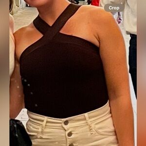 Elegant Brown Ribbed Halter Top